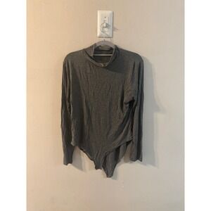 Womens Grey Turtleneck Long Sleeve Bodysuit Basic Layering Top